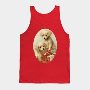 Puppies Xmas Unwrapping a Present Tank Top